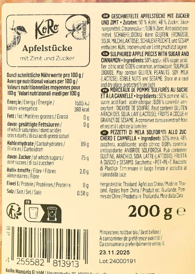 Apfelstücke mit Zimt und Zucker 200 g