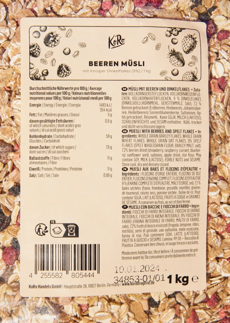 Beeren Müsli mit Knusper Dinkelflakes 1 kg