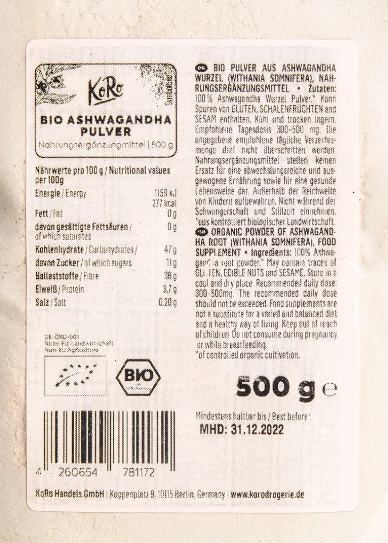 Bio Ashwagandha Pulver 500 g