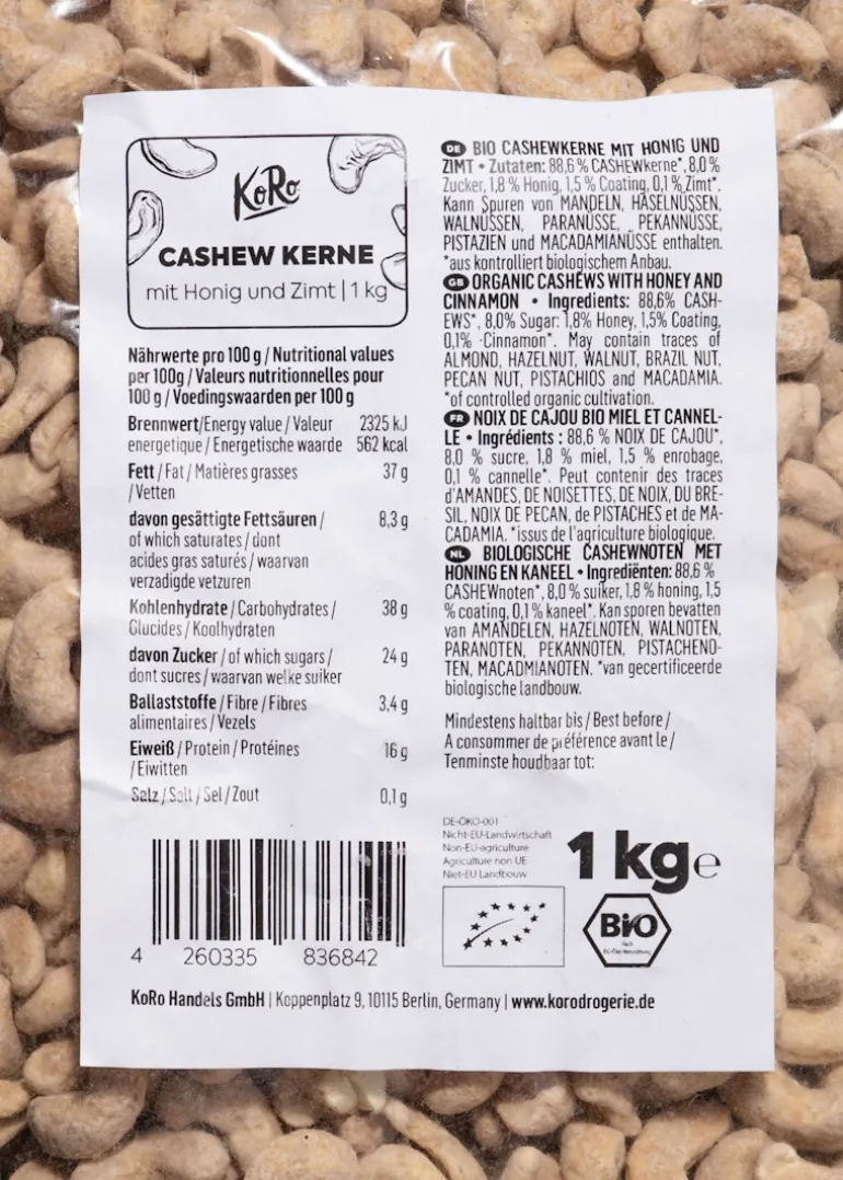 Bio Cashewkerne mit Honig und Zimt 1 kg