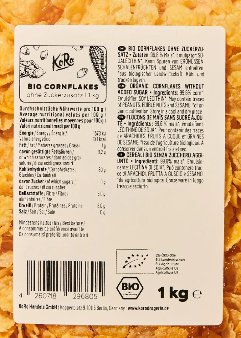 Bio Cornflakes ohne Zuckerzusatz 1 kg
