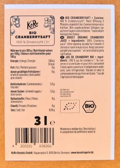 Bio Cranberry Saft Bag-in-Box 3 L