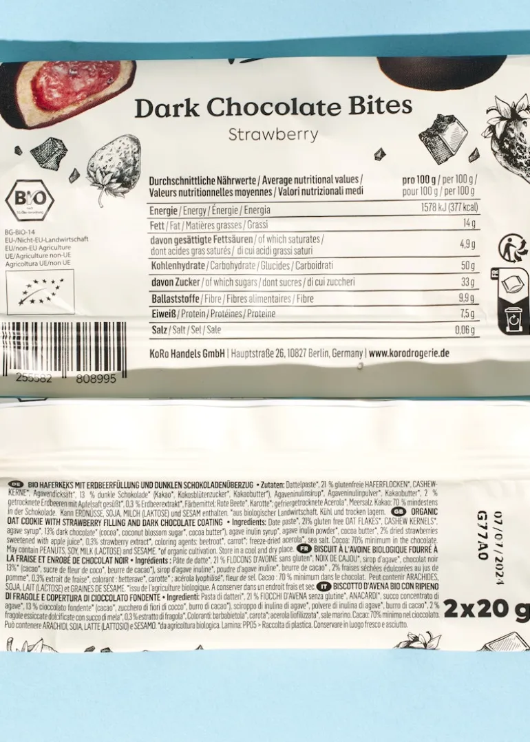 Bio Dark Chocolate Bites Strawberry 2 x 20 g