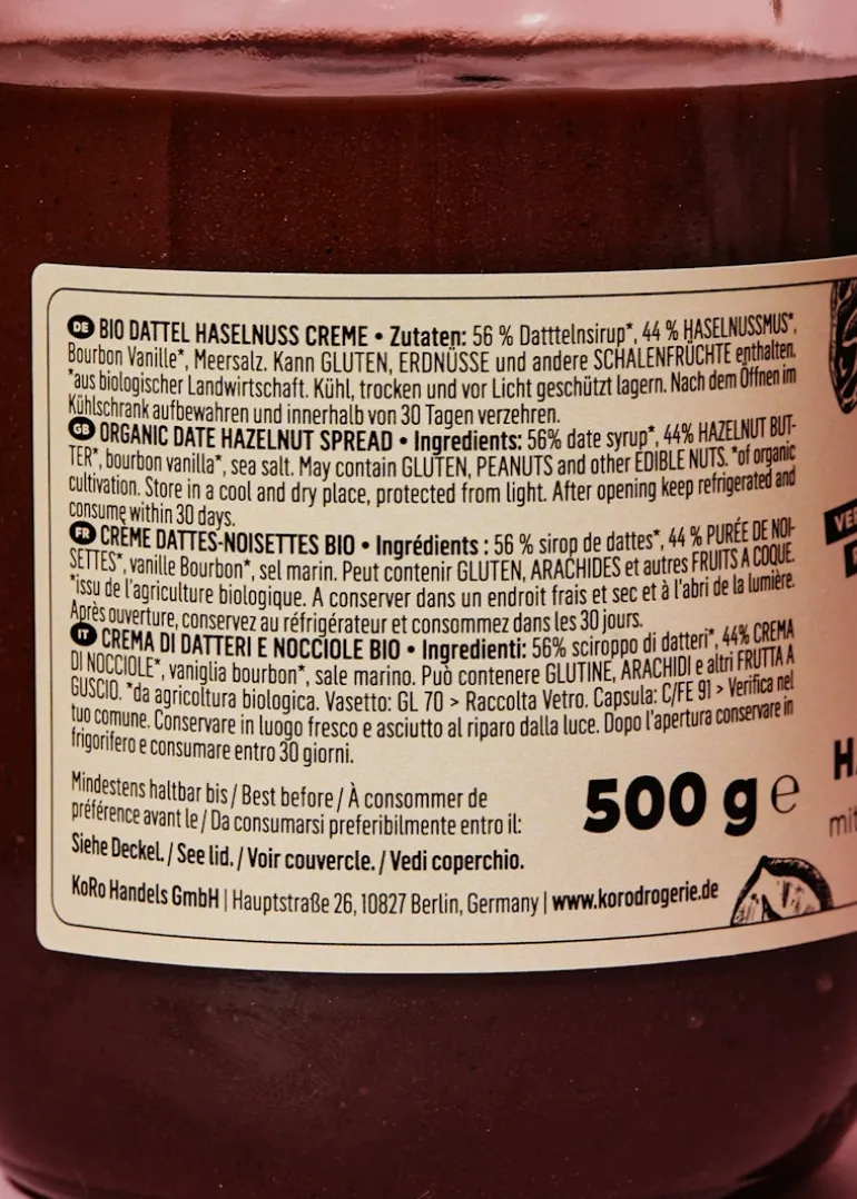 Bio Dattel Haselnuss Creme 500 g