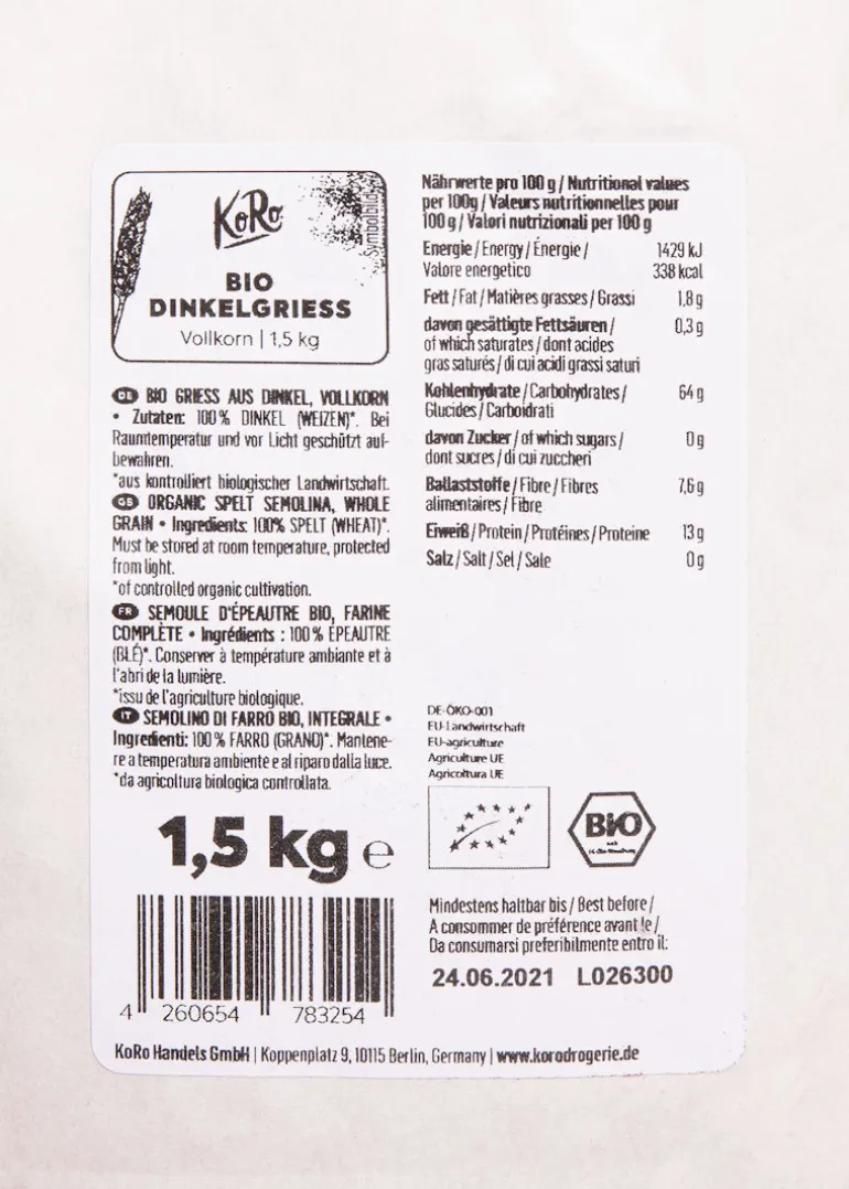 Bio Dinkelgrieß 1,5 kg