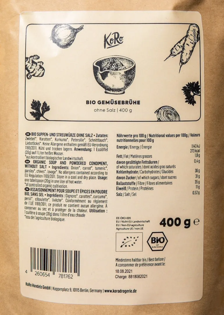 Bio Gemüsebrühe ohne Salz 400 g