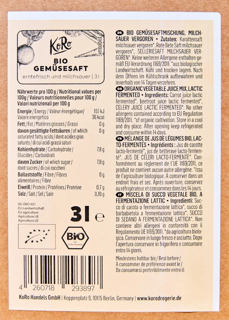 Bio Gemüsesaft Bag-in-Box 3 L