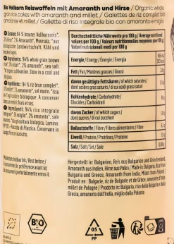 Bio Vollkornreiswaffeln mit Amaranth und Hirse 120 g