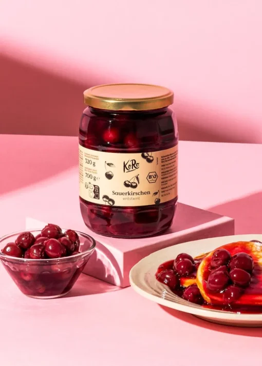 Entsteinte Bio Sauerkirschen im Glas 700 g