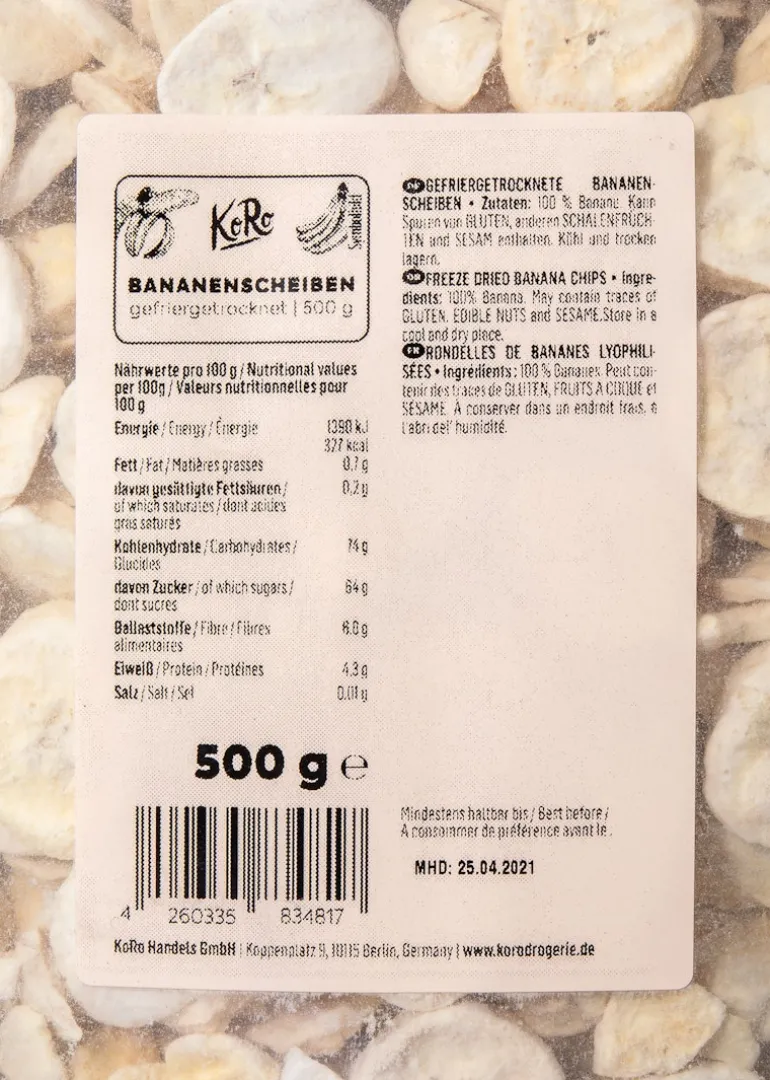Gefriergetrocknete Bananenscheiben 500 g