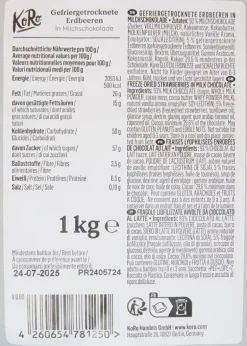 Gefriergetrocknete Erdbeeren in Milchschokolade 1 kg