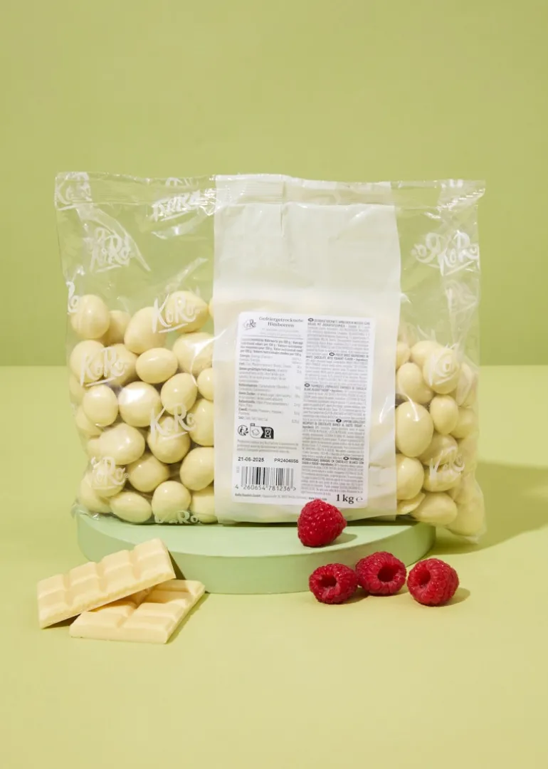 Gefriergetrocknete Himbeeren in weißer Schokolade 1 kg