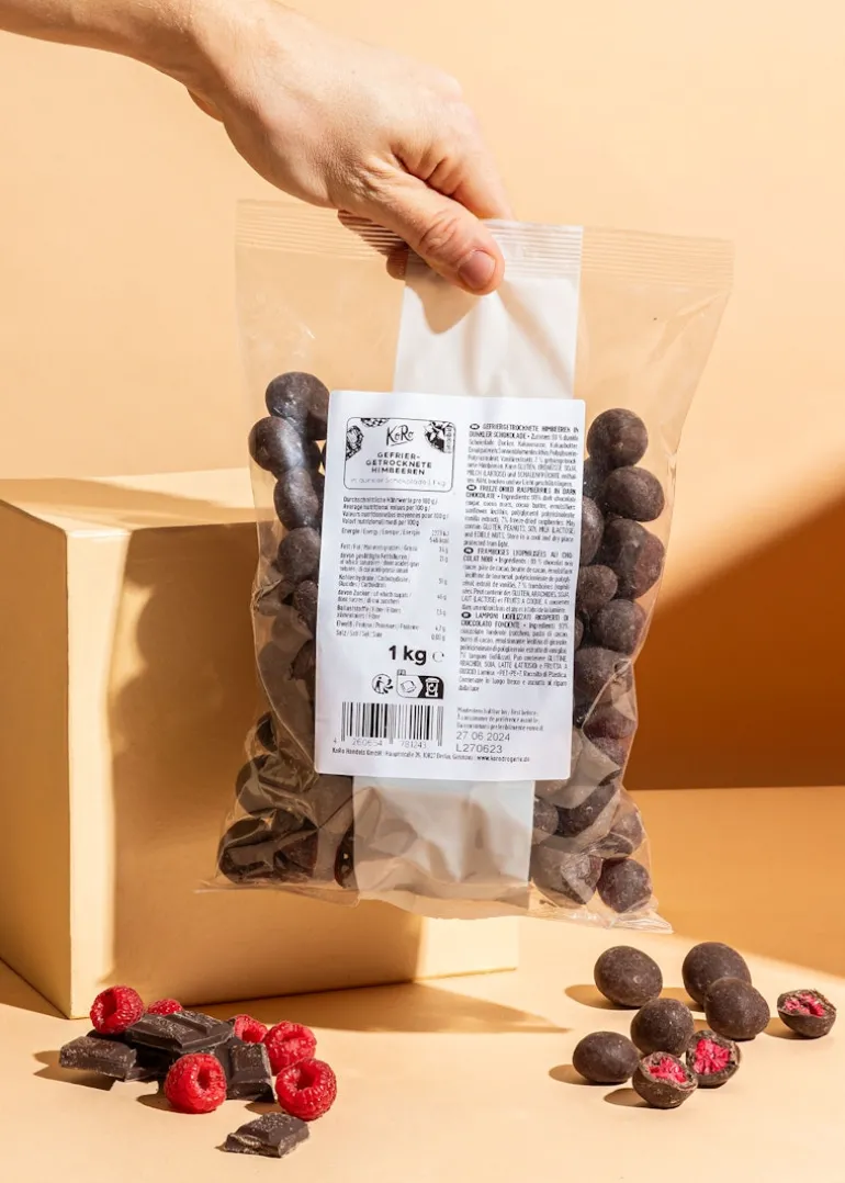 Gefriergetrocknete Himbeeren in dunkler Schokolade 1 kg