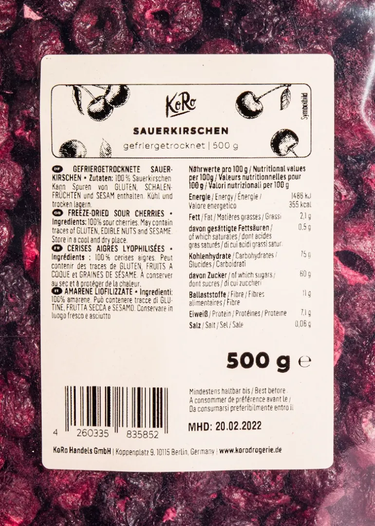 Gefriergetrocknete Sauerkirschen 500 g