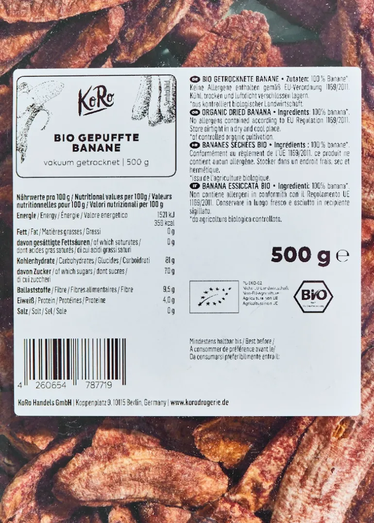 Gepuffte Bio Banane 500 g
