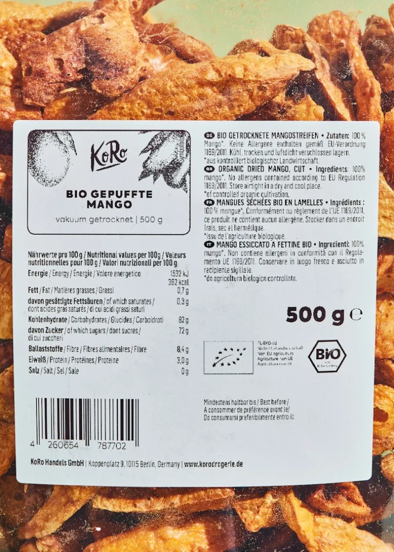 Gepuffte Bio Mango 500 g