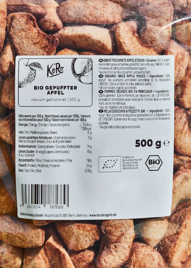 Gepuffter Bio Apfel 500 g