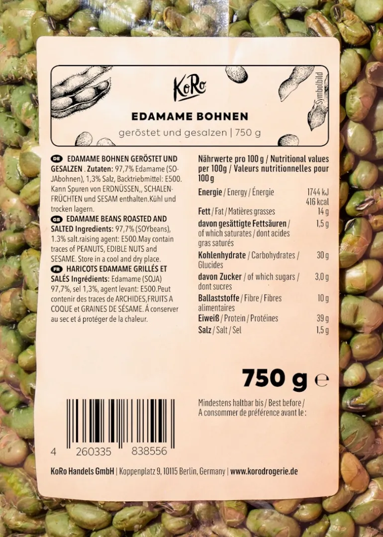 Geröstete und gesalzene Edamame Bohnen 750 g