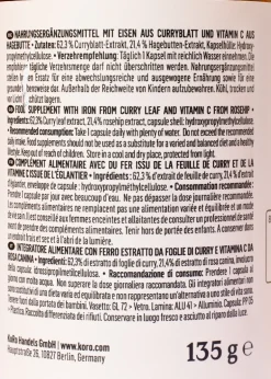 Natürliches Eisen + Vitamin C aus Curryblatt und Hagebutte Kapseln 180 Stück