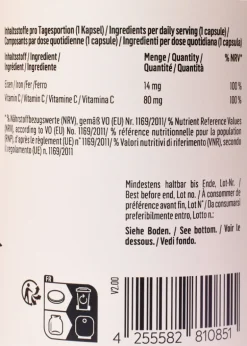 Natürliches Eisen + Vitamin C aus Curryblatt und Hagebutte Kapseln 180 Stück