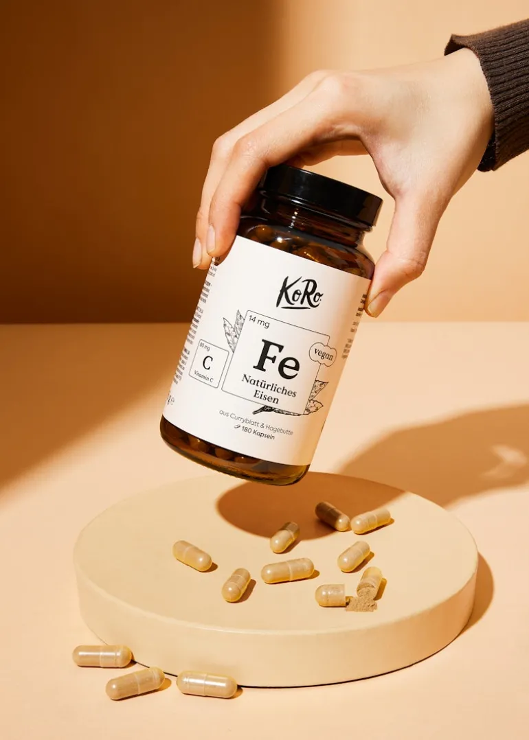 Natürliches Eisen + Vitamin C aus Curryblatt und Hagebutte Kapseln 180 Stück
