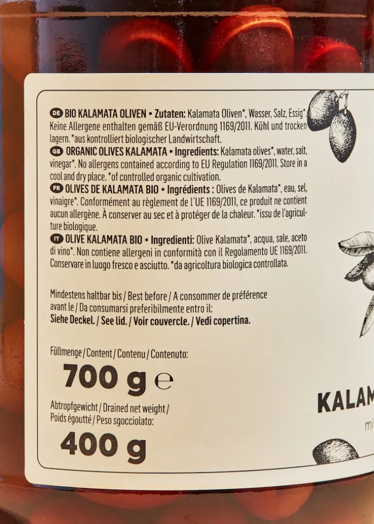 Schwarze Bio Kalamata Oliven 400 g