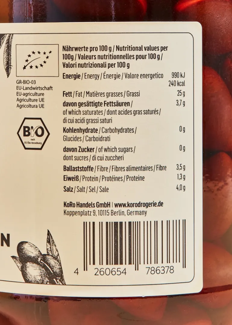 Schwarze Bio Kalamata Oliven 400 g