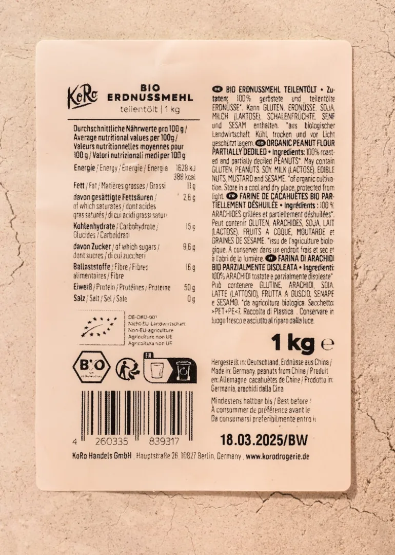 Teilentöltes Bio Erdnussmehl 1 kg