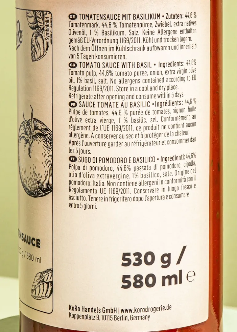Tomatensoße mit Basilikum 530 g