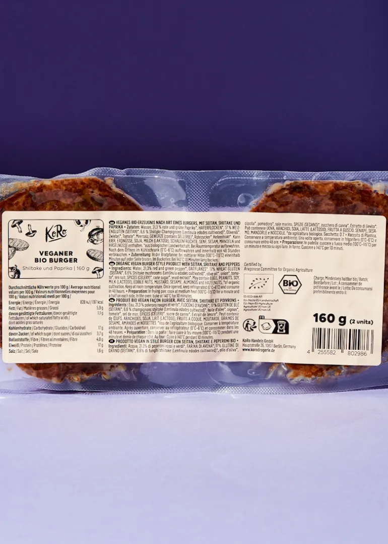 Veganer Bio Burger Shiitake und Paprika 160 g