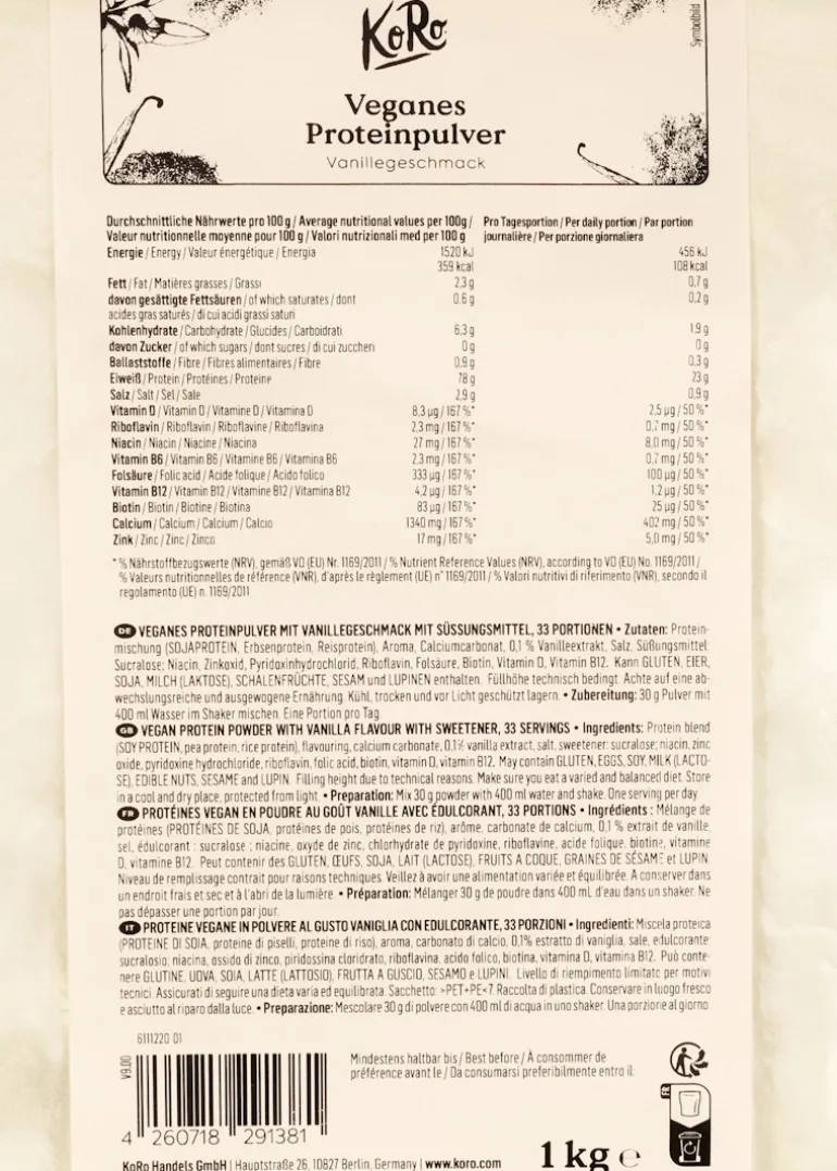 Veganes Proteinpulver Vanille 1 kg